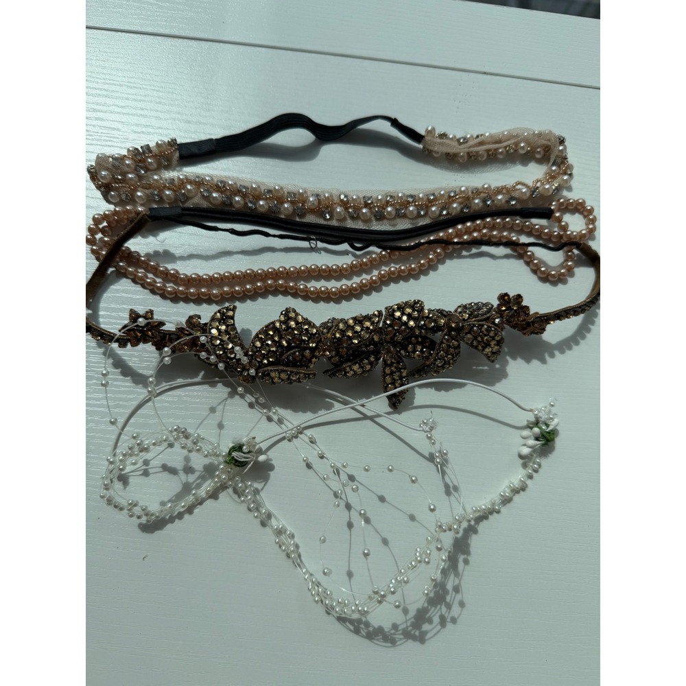 Lot of 5 Pearl Rhinestone Beaded Headbands Hair Accessories Bridal Boho